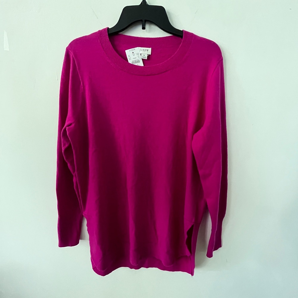 J Crew Wool Blend Tunic Sweater Women M Berry Magenta Pink Preppy Cozy Casual
